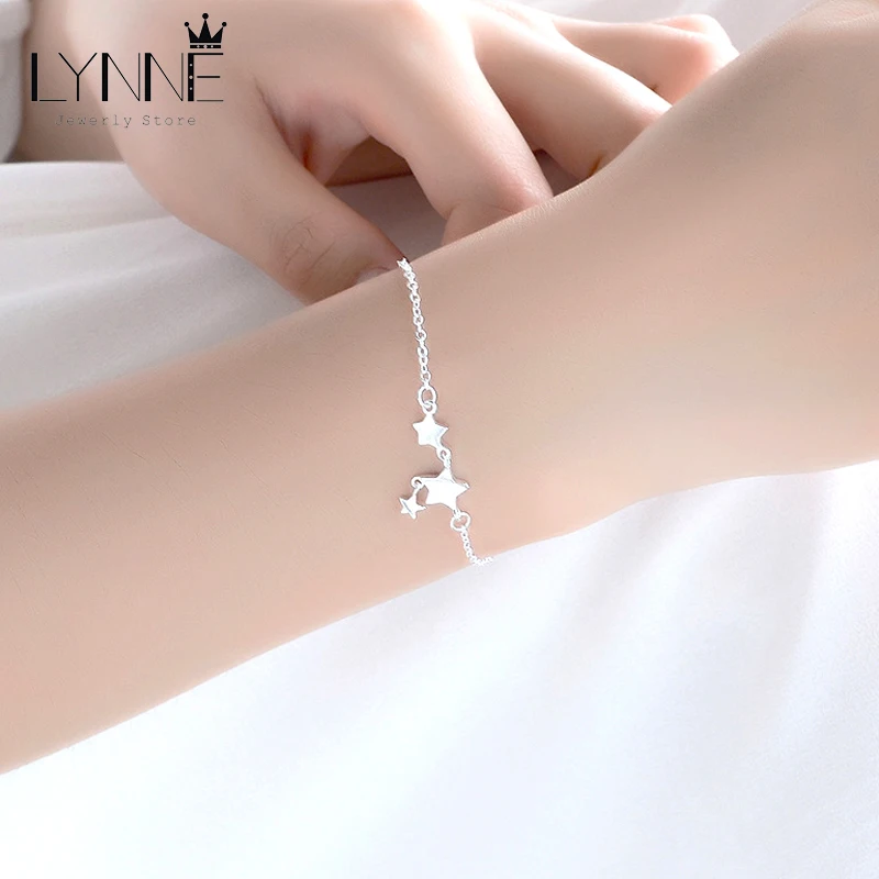 Newest Fashion Three Stars Pendant Bracelets 925 Sterling Silver Simple Charm Star Bracelet Women&Girl Jewelry Hand Chain Gift