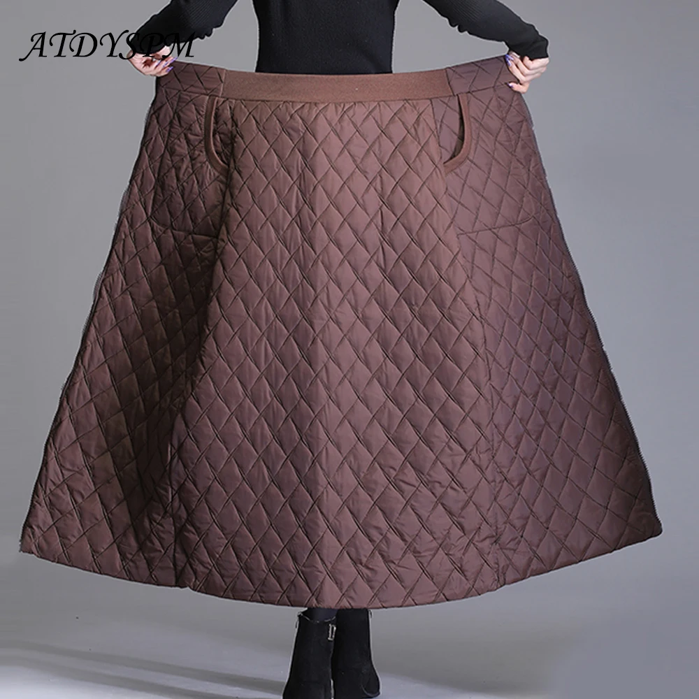 

Autumn Winter Warm Cotton Skirts Women Vintage One Piece Windproof High Waisted Skirt Female Streetwear Faldas Largas Size M-5XL