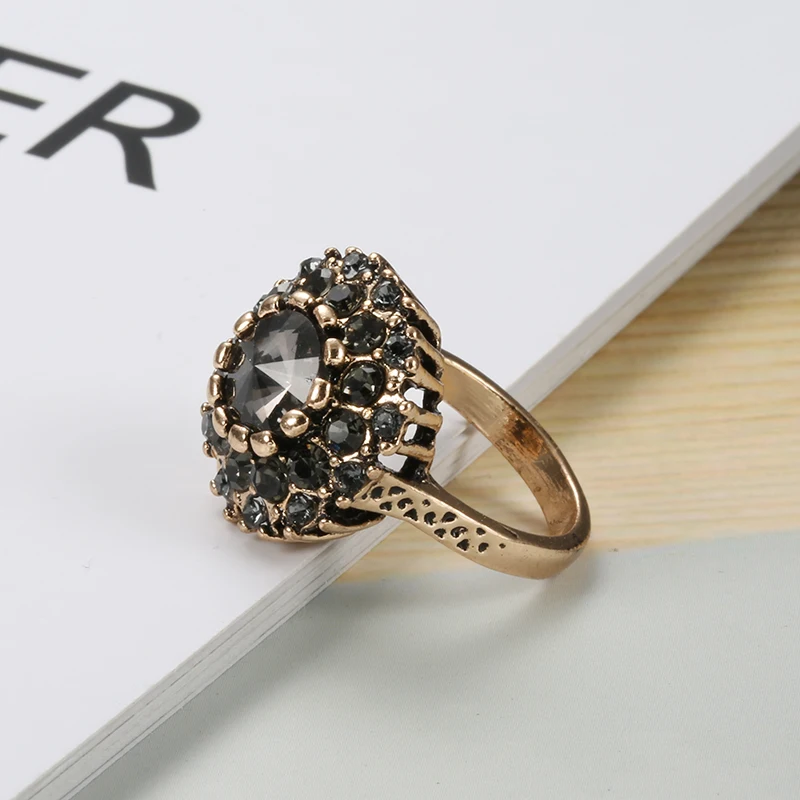 Kinel Luxury Vintage Ring Antique Gold Boho Gray Crystal Wedding Rings For Women Wedding Jewelery Bague Femme 2020 New