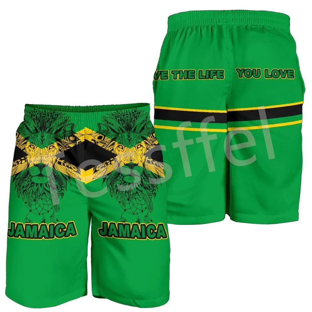 Tessffel 3DPrint NewFashion Country Flag Jamaica Lion Emblem Retro Summer Shorts Men/Women Harajuku Unisex Beach Sweatpants No.3