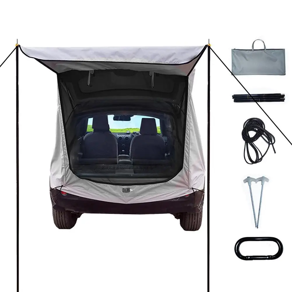 Car Trunk Tent With Support Pole SUV Car Tail Tent Outdoor Travel Camping Car Tailgate Bed Tent Self-driving Sunshade Awning