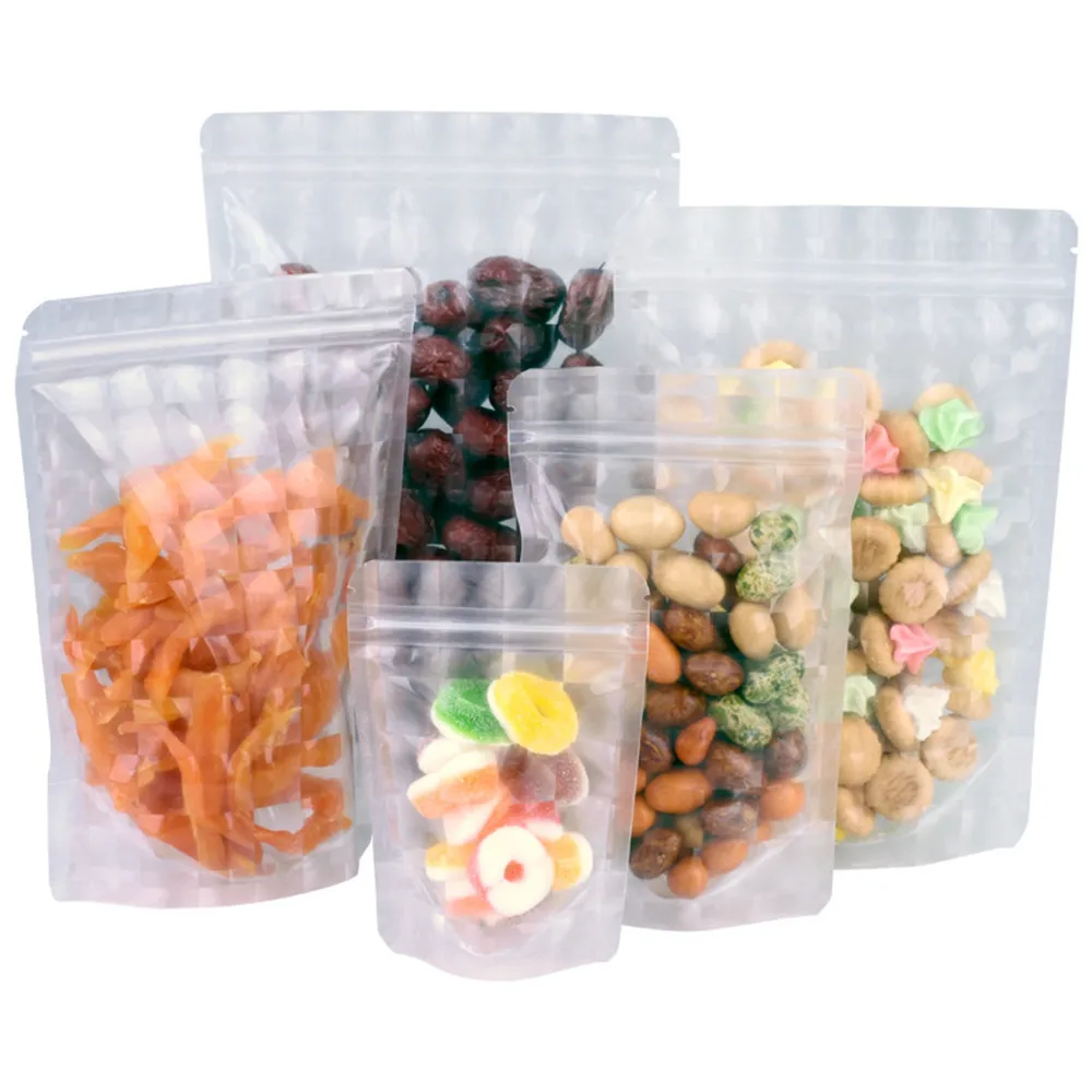 

100Pcs 3D Clear Zip Lock Stand Up Plastic Bag with Tear Notch Resealable Reusable Doypack Food Snack Candy Coffee Bean Pouches