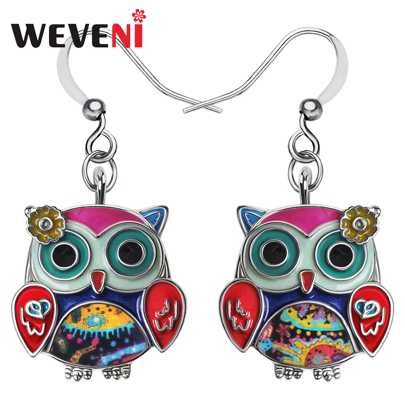 WEVENI emaye alaşım zihinsel çiçek tatlı çiçek kız tombul baykuş küpe bırak Dangle kadınlar için Trendy takı gençler Charm hediyeler