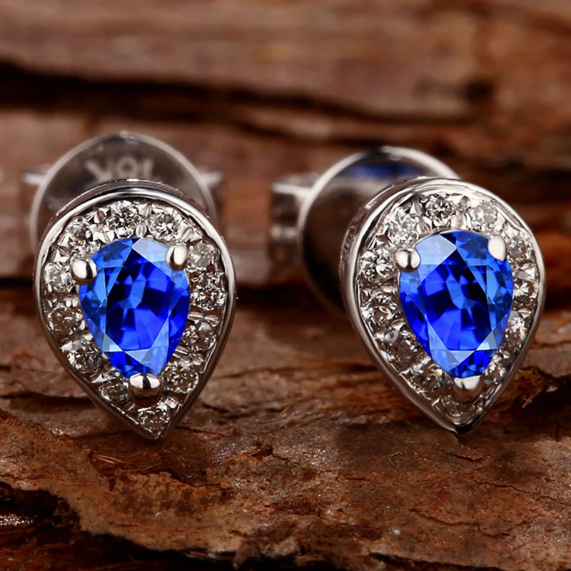 MAQ Natural Sapphire 18K Pure Gold Earring Real AU 750 Solid Gold Earrings  Diamond  Trendy  Fine Jewelry Hot Sell New 2023