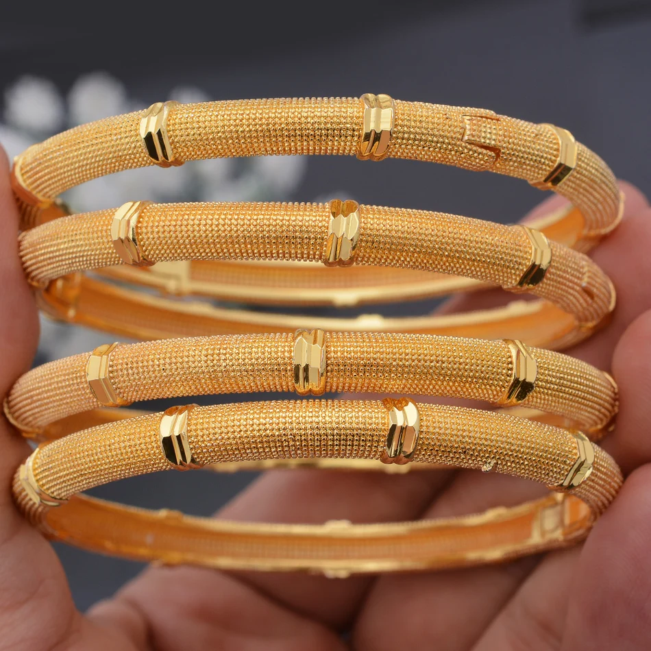 4pcs/Set 24K Gold Color African Bridal Dubai Bangles For Girl Saudi Arab Wedding Bracelet&Bangles Jewelry