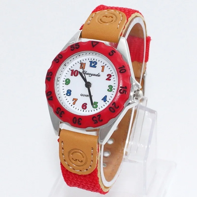 5 ألوان عالية الجودة الملونة الاطفال الأطفال و #39s هدية الصبي فتاة النسيج حزام تعلم الوقت الطالب ساعة اليد U32