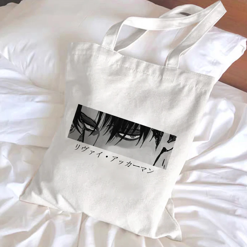 Japanese Anime Levi Attack on Titan Tote Bag Shopper Bags Shingeki No Kyojin Shopping Bag Shoulder Bag Canvas Handbag Reusable