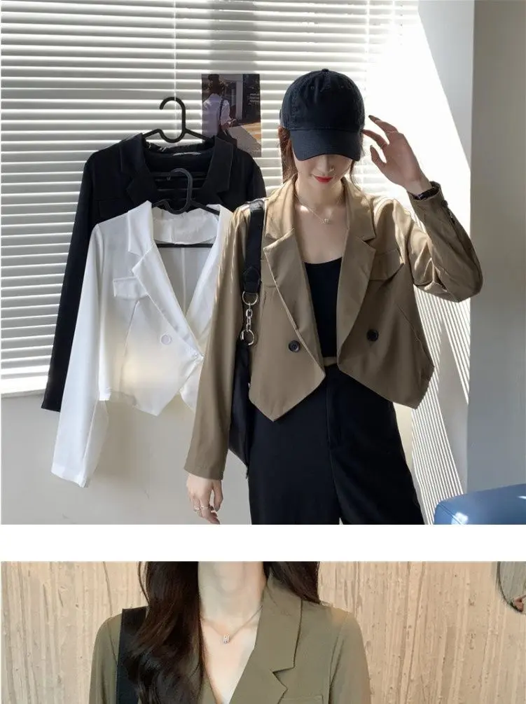 Blazers Vrouwen Korte Solid Single Breasted Losse Notched Casual Uitloper Vrouwelijke Koreaanse Stijl Mode Eenvoudige Elegante Blazer Chic