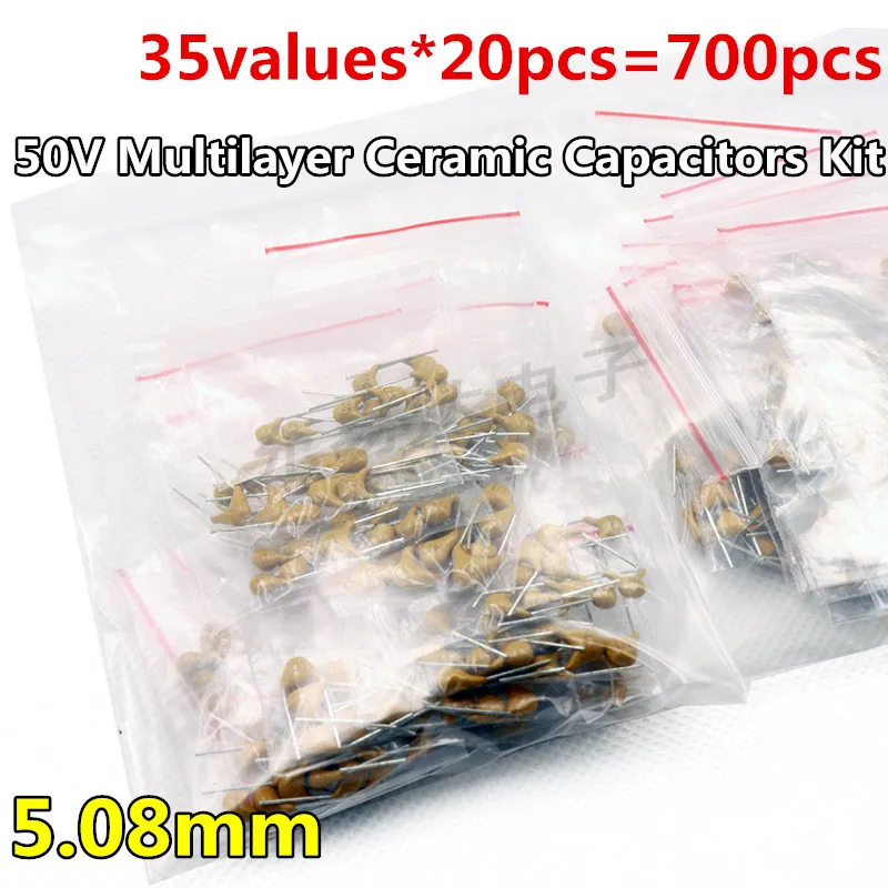 35Values*20pcs=700pcs 10pF~2.2uF 50V 5.08mm  Multilayer Ceramic Capacitors Assortment Ki  Monolithic capacitors MLCC