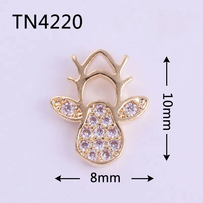 10pcs TN4220 Christmas Elk Alloy Zircon Nail Art Crystals Nail Jewelry Rhinestone Nails Accessories Supplies Decorations Charms