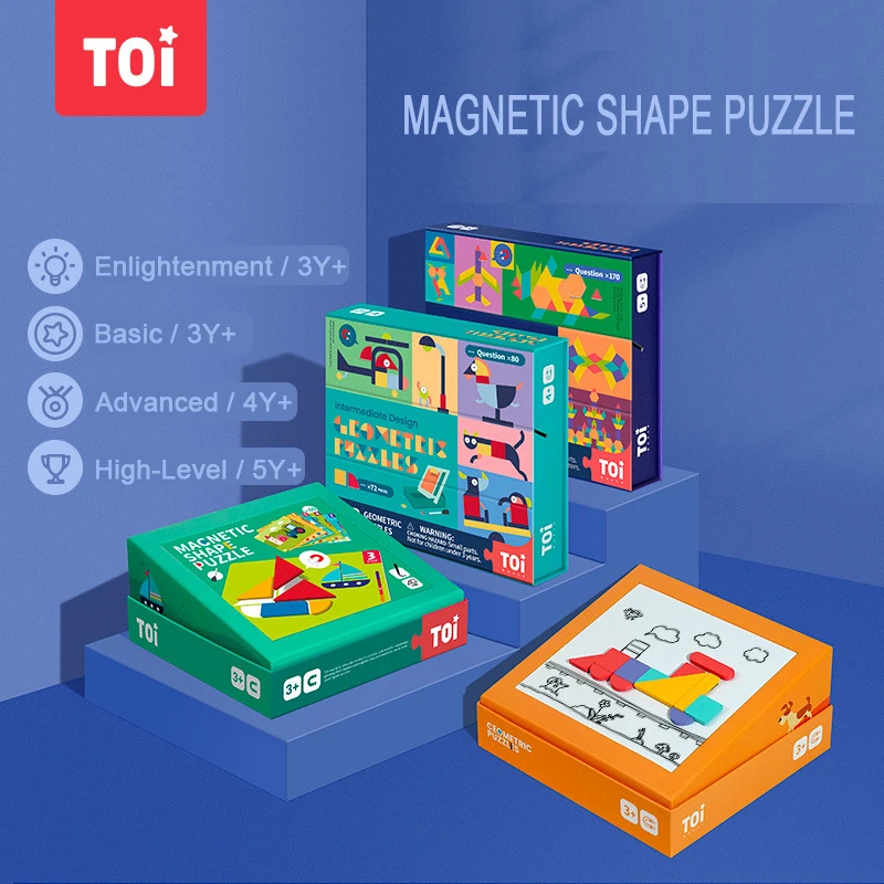 

TOI Advanced Magnetic Geometric Puzzles Wooden Tangram Puzzle With Drawing Board Children Learning Educational Toys 3Y+ 4Y+ 5Y+