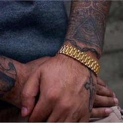 Deluxe Gold Color Stainless Steel Bracelet Wristband Men Luxury Jewelry 12mm Watch Band Bracelets Gift Drop shipping