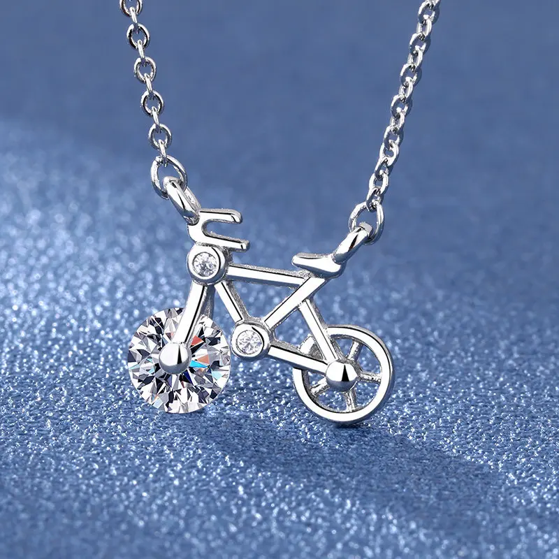 Fashion Simple Bicycle Pendant Necklace Exquisite Zircon Women's Necklace Cyclist Party Jewelry Anniversary Gift