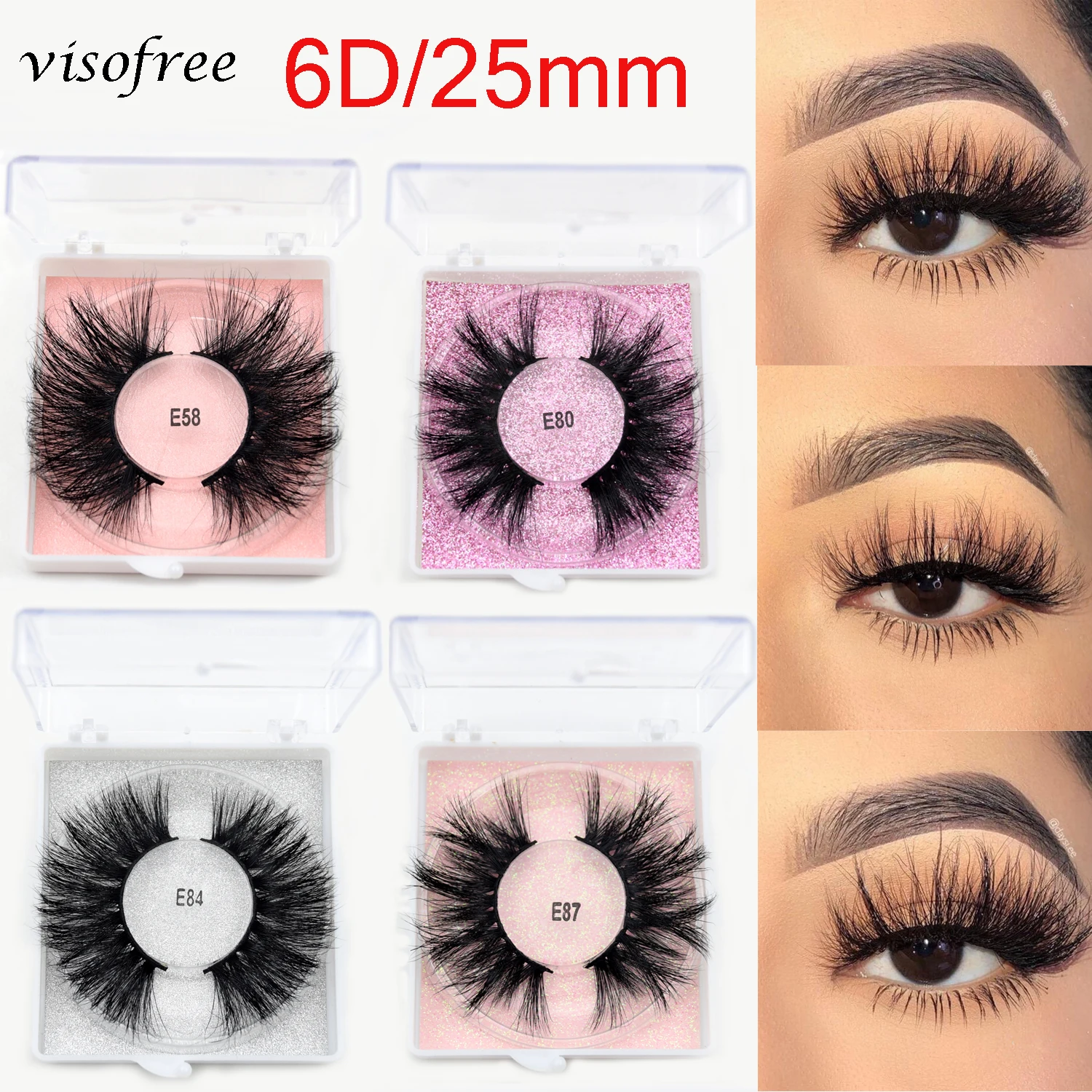 Visofree 5D Mink Eyelashes 25MM Long Lasting Mink Lashes Natural Dramatic Volume Eyelashes Extension Thick 3D False Eyelashes