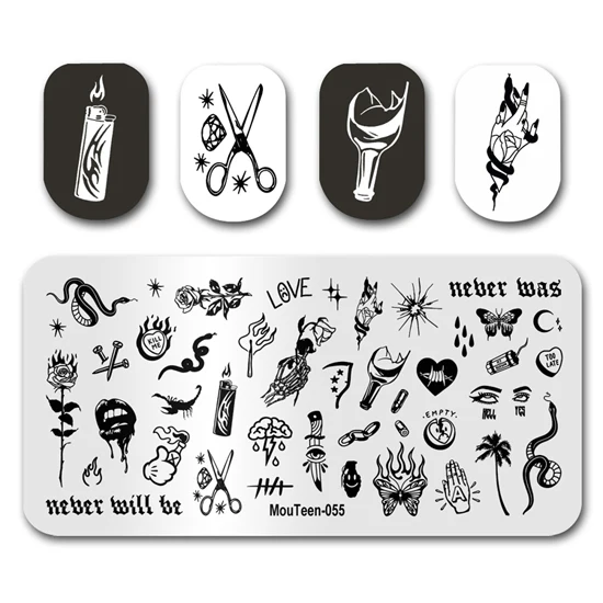 Timbro per unghie moute159 Magic School Animals copertura completa piatti per unghie timbro King Manicure Set per Nail Art Stamping