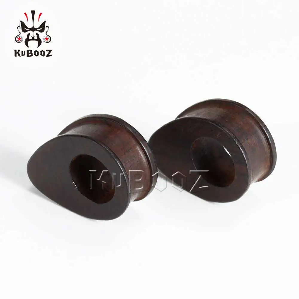 Kubooz New Fashion Ebony Hollow Ear Plugs Piercing Tunnels Exapander Strechers Drop Shape Wood Earrings Body Jewelry Gift