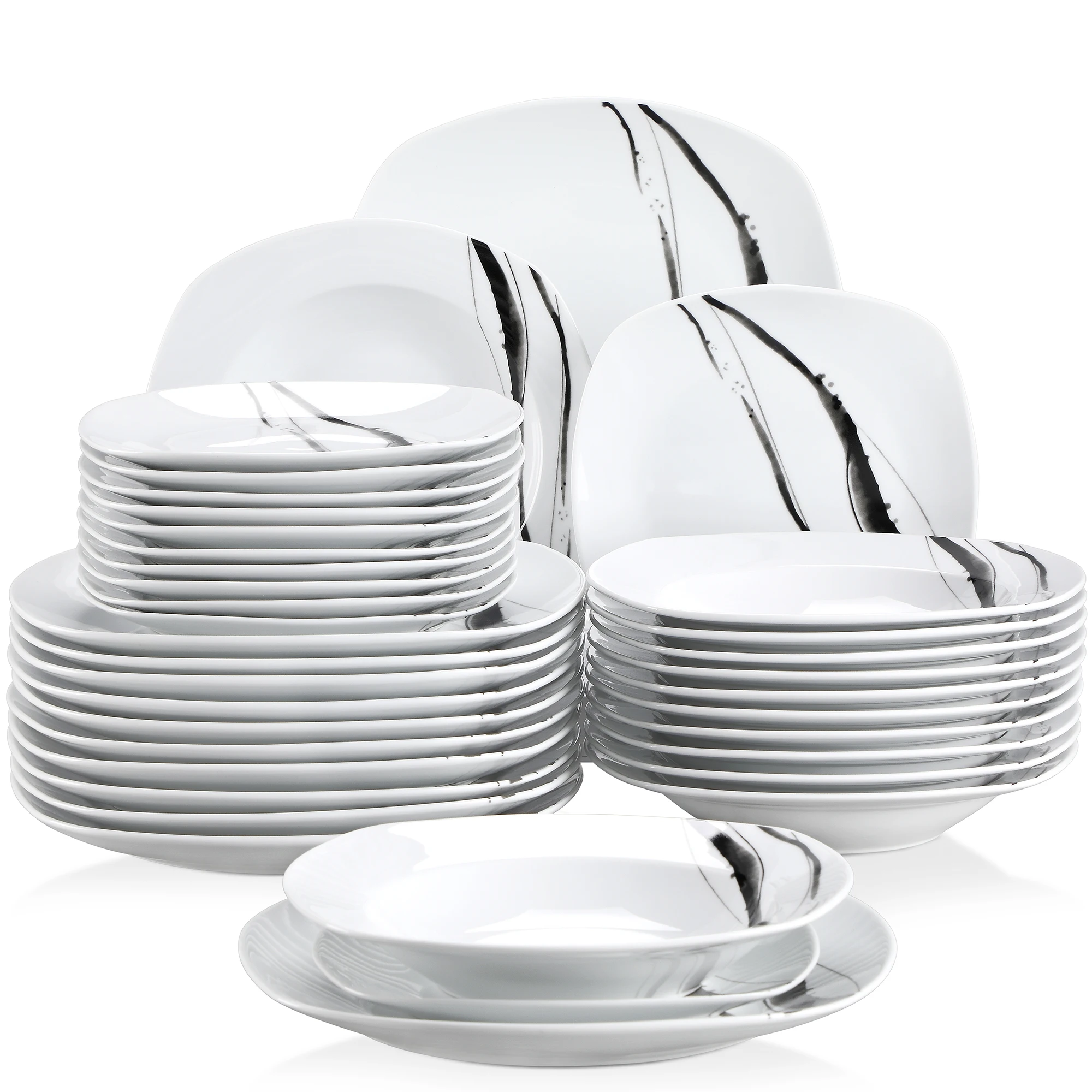 

VEWEET TERESA 36-Piece Porcelain Stripe Pattern Dinner Cutlery Round Plate Set with 6*Dessert Plate,Soup Plate,Dinner Plate