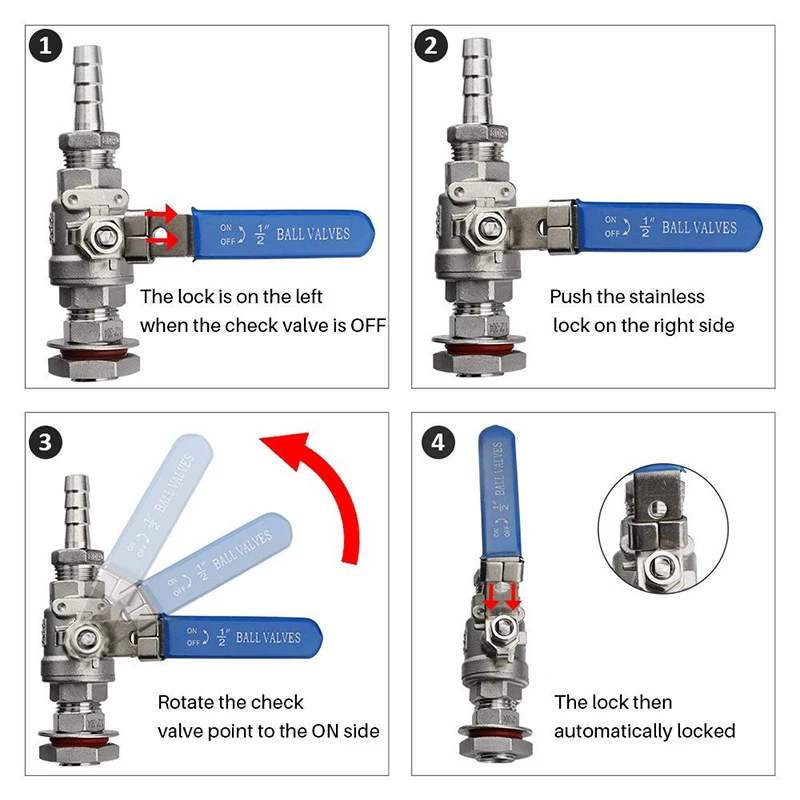 Beer Ball Valve,1/2’’ BSP Weldless Bulkhead Fitting with 12mm Barb, Sanitary Full Port SS Brewing Fermentation Kettle Valve