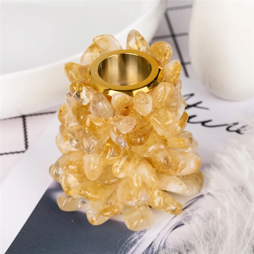 

1pcs Natural Stones Citrines Candlesticks Home Decor Candle Holders Crystal Natural Stones