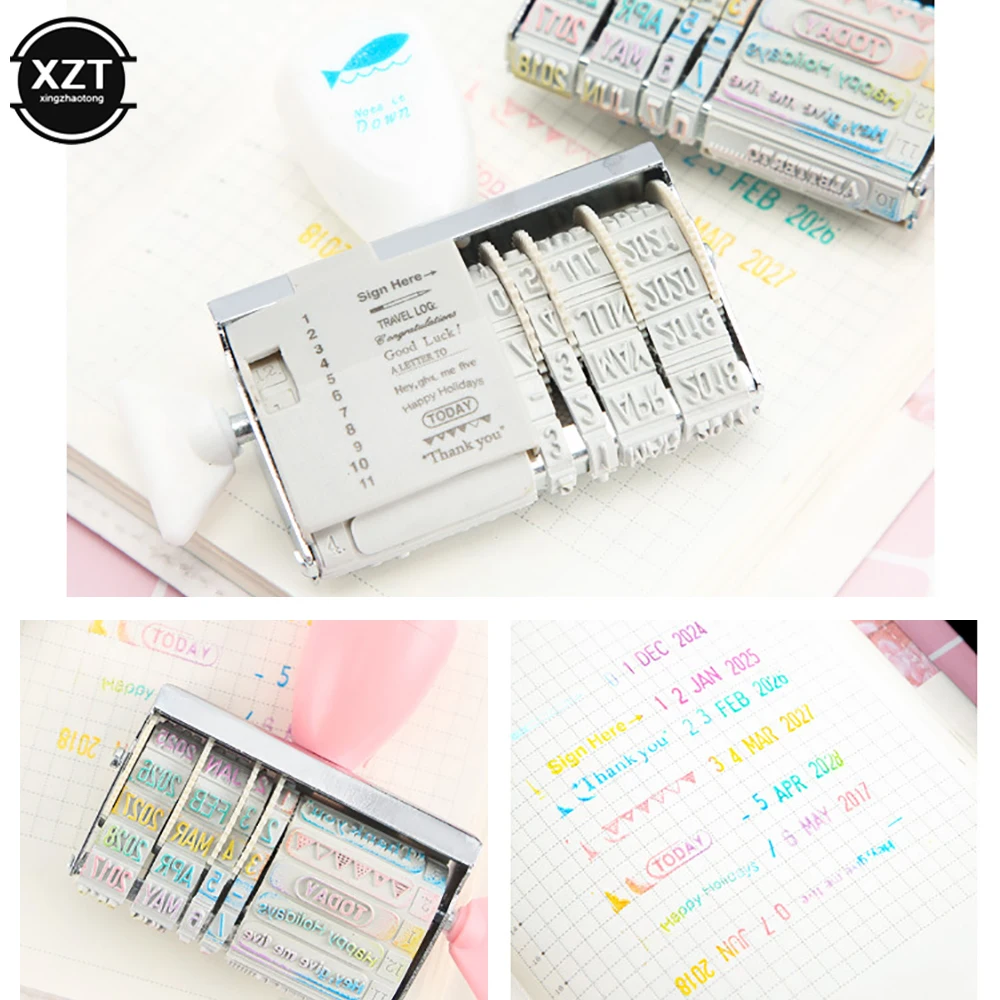 Sáng Tạo Rolller Ngày Cao Su Tem Tiếng Anh Lời Chào DIY Thêu Sò Lập Kế Hoạch Nhật Ký Học Tập 2014-2025