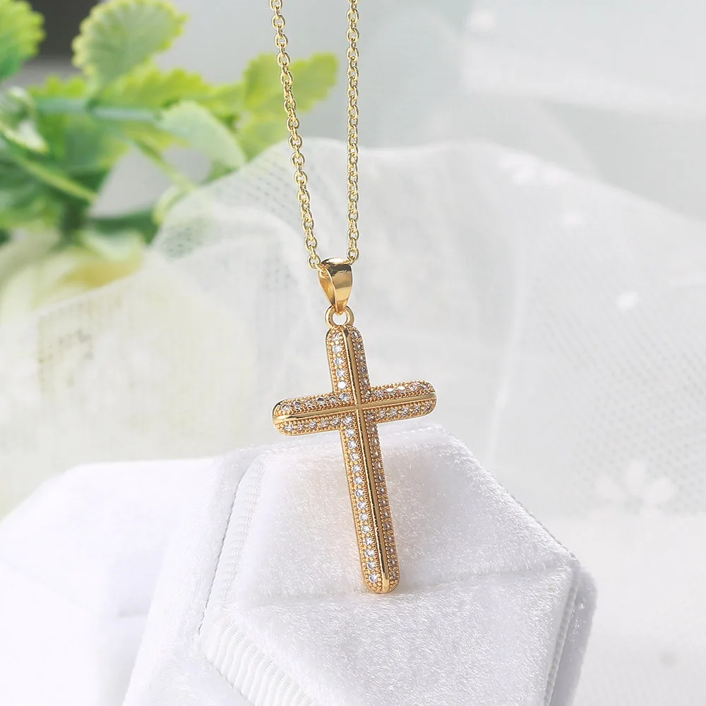 ZHOUYANG Pendants Necklace For Women Simple Full Zircon Cross Light Gold Color Choker Women's Chains Gift Jewelry Wholesale N064