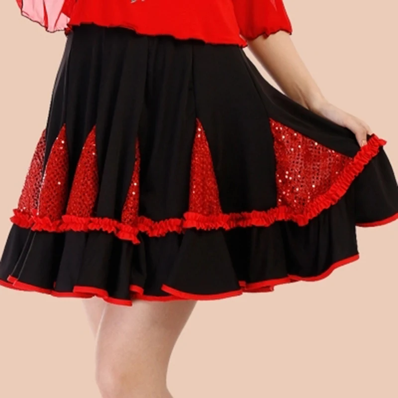 Vestido de baile de salón para mujer, falda para Salsa latina, Tango, Rumba, Cha, verde, rosa brillante, rojo, ropa cuadrada