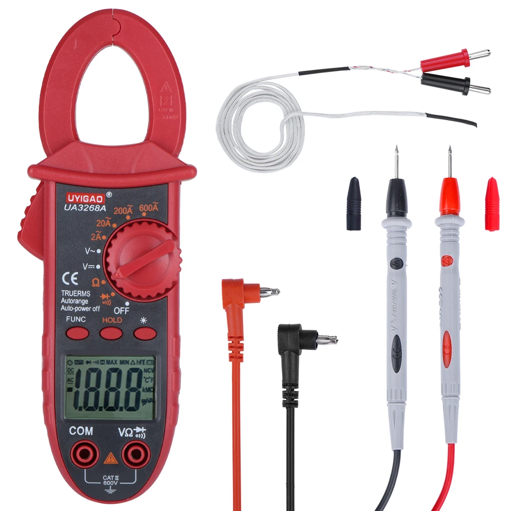 

QHTITEC UA3268A Clamp Meter 2000 Counts Manual Ranging Multimeter Digital 600 Amps Handheld Tool AC DC Current Voltage Tester