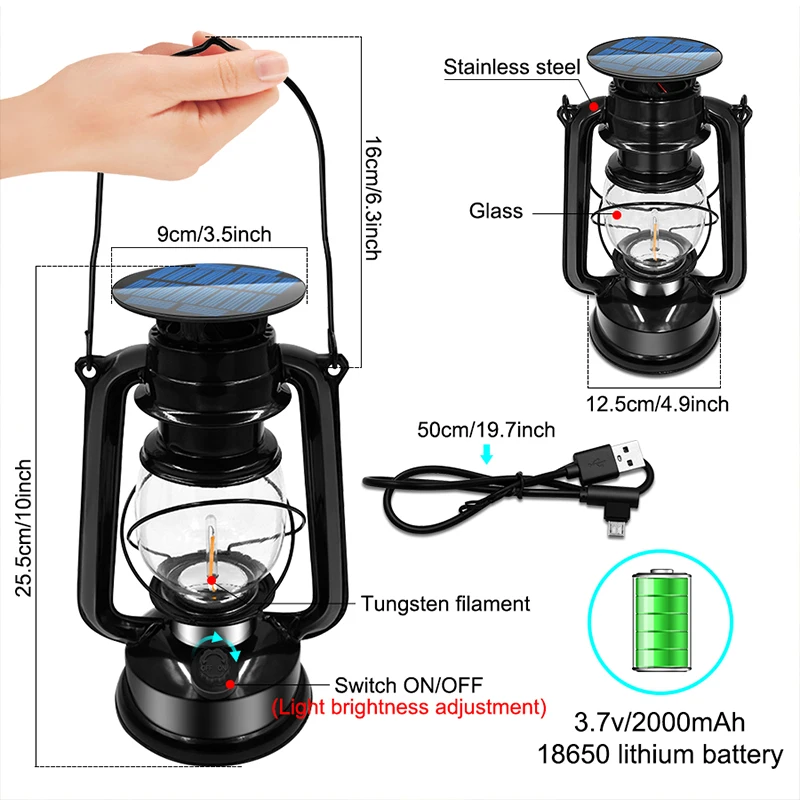 Solar Vintage Lantern Camping Lanterns Portable Solar Hanging Lantern for Garden Yard Decor Or Camping Hiking