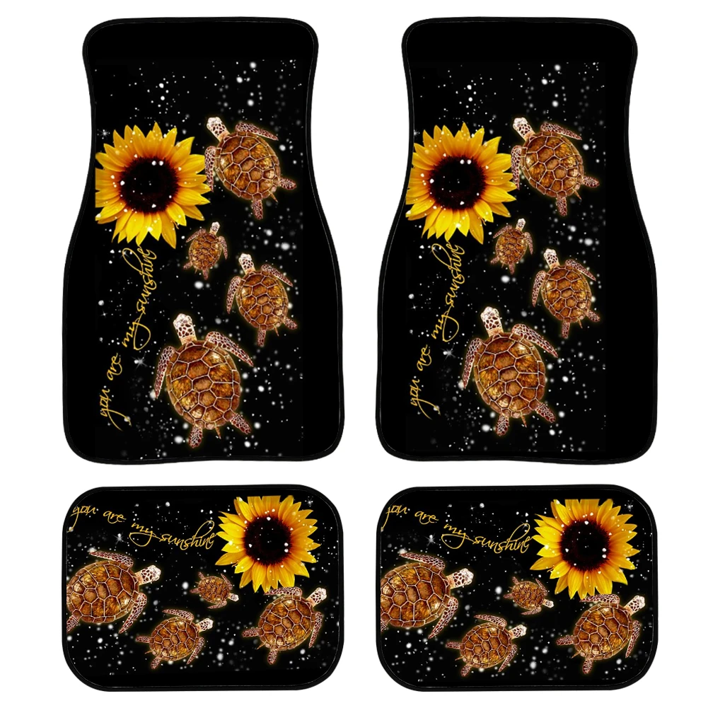 INSTANTARTS Turtles U r my sunshine Floor Mats for Car Black Truck Floor Mat Doormat Girly Car Accessories Interior 4pcs/Set Rug