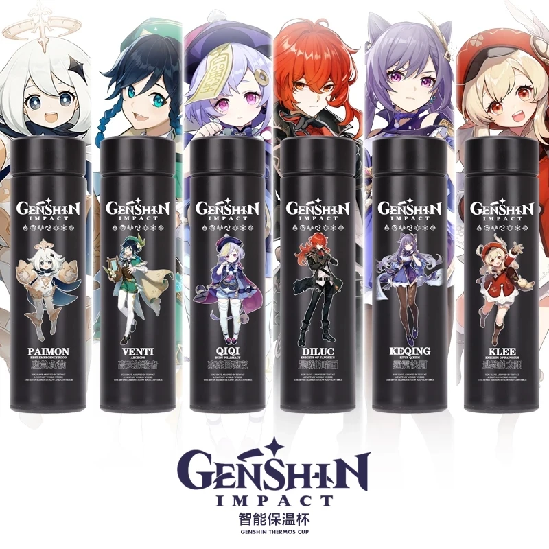 Anime Game Genshin Impact Venti Paimon Klee Diluc Qiqi Keqing Stainless Steel Vacuum Cup Thermos Cup Water Bottle Xmas Gift