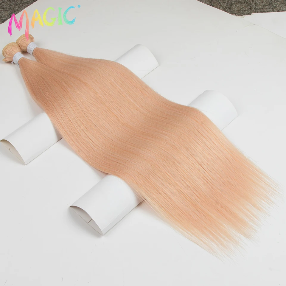 Extensiones de cabello lacio súper largo mágico, paquetes con ombre rubio, suaves, sintéticas de 24 pulgadas, para mujer 5