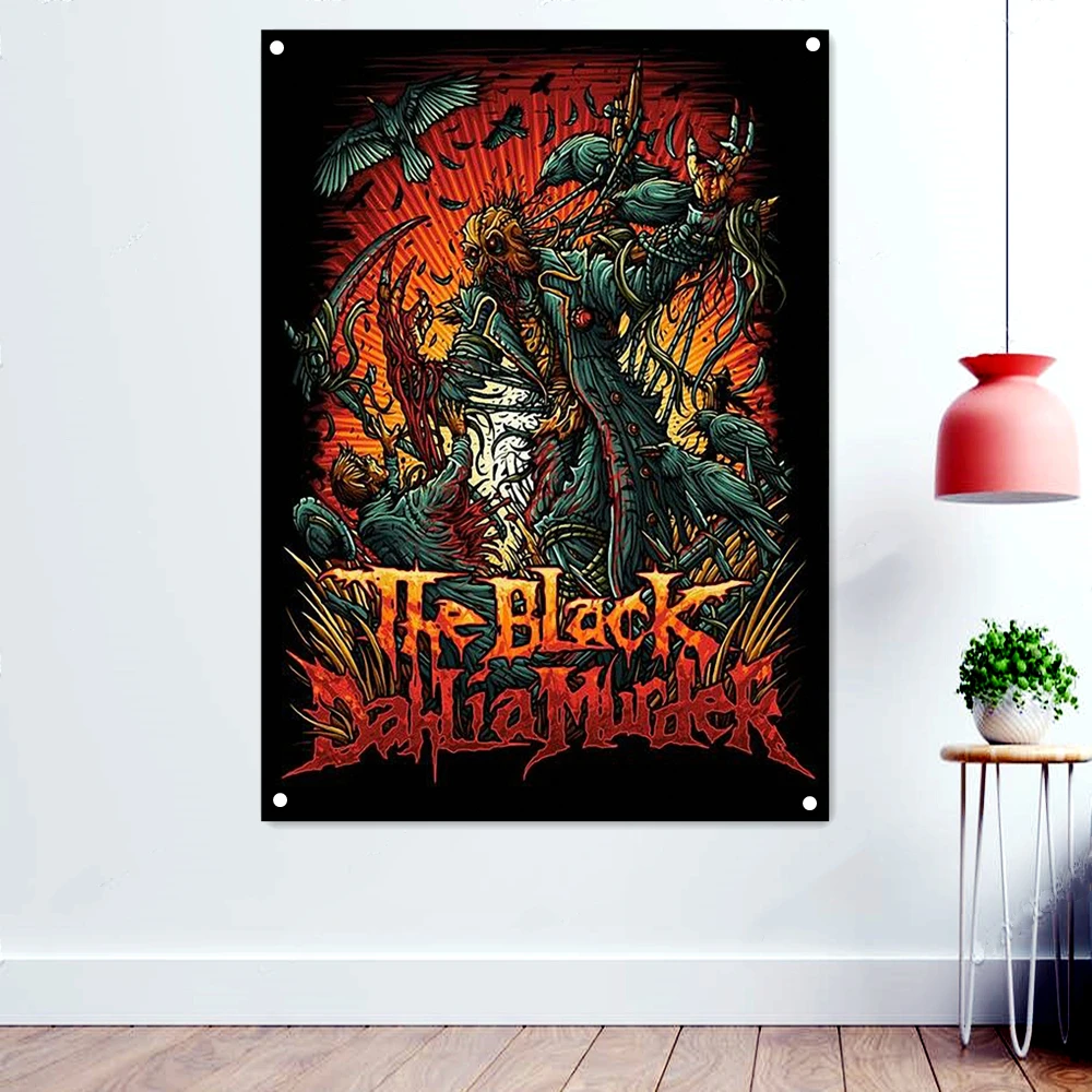 

Rock Poster Death Art Banner Wall Hanging Metal Albums Band Wallpapers Macabre Skull Tattoos Tapestry Flags Home Decoration