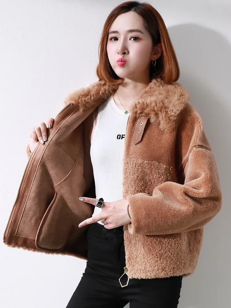 

Real Fur Coat Female Sheep Shearling Fur Jackets 2020 Autumn Winter Jacket Women Real Wool Coats Korean Outwear MY3739