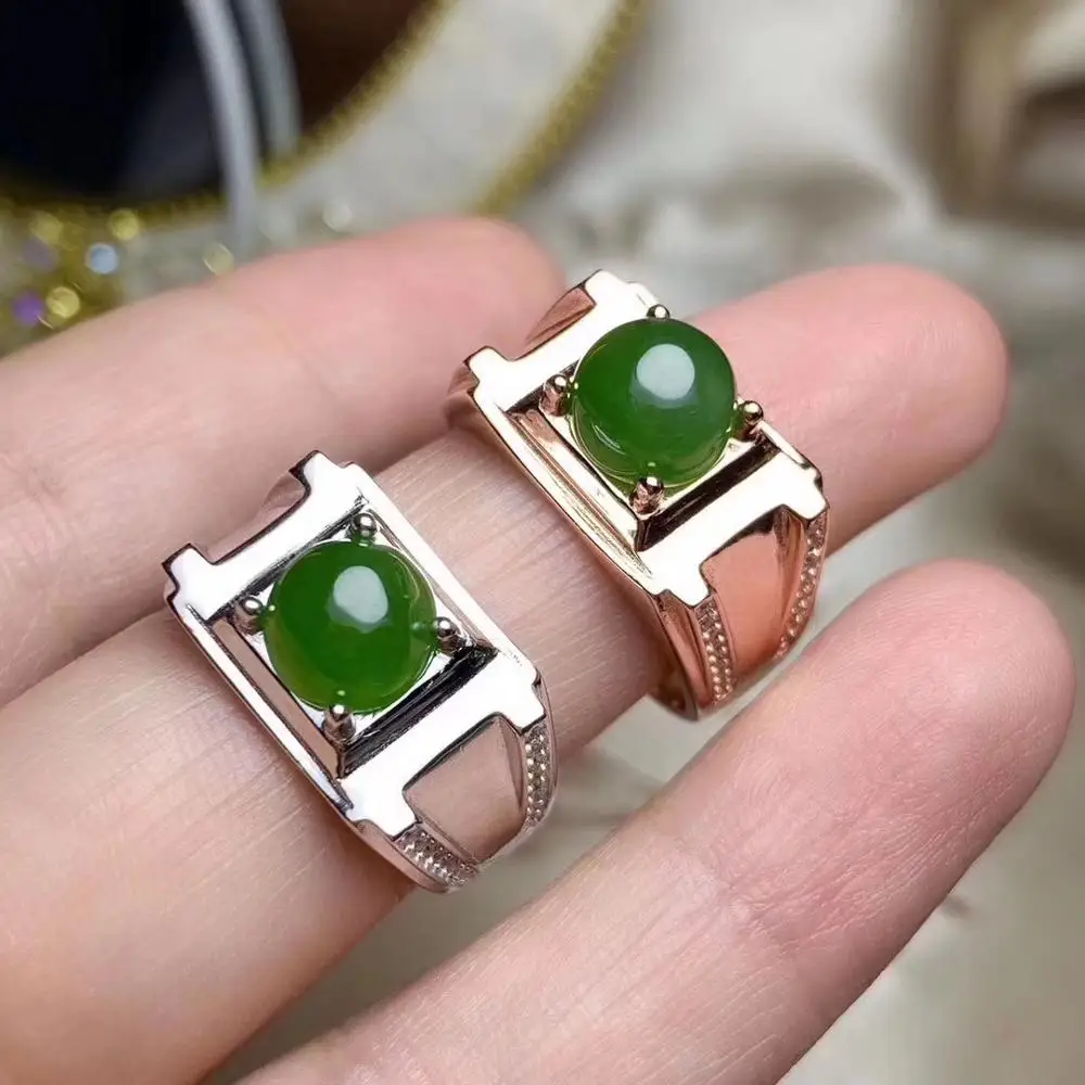 

Natural and Real Hetian Jade Man Ring 925 sterling silver Wholesales Fine jewelry 8*8mm gem