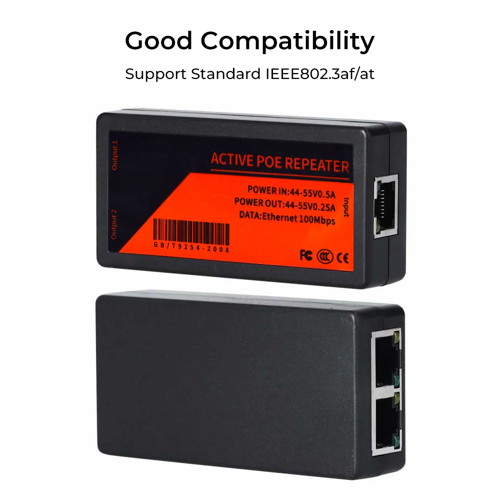 1 Naar 2 Poe Injector Netwerk Extender 100Mbps Camera Adapter Splitter Standaard DC44V-55V 0.5A Camera Poe Repeater