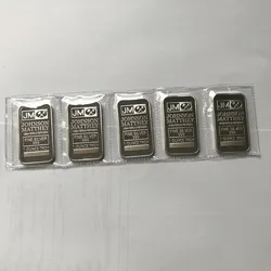 5 Pcs Non magnetic  Johnson Matthey 1 OZ  JM Silver Plated Vacuum Sealed Souvenir Coin Bar With Different Laser Serial Number