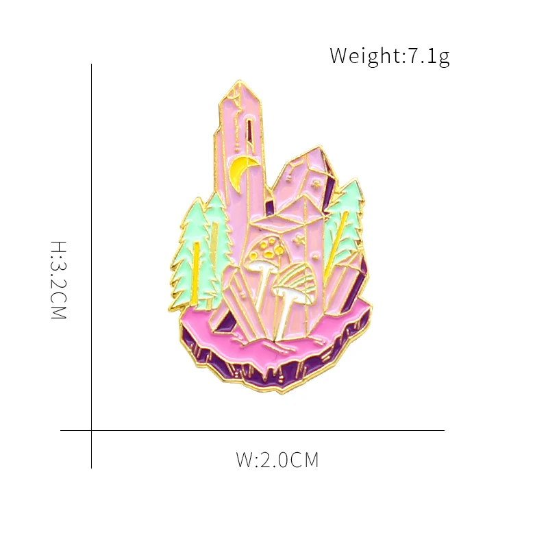 GDHY Forest Purple Pink Crystal Enamel Pin Brooch Crystal column Mushroom Witch Brooches Jewelry Clothes Wholesale Badge image 3
