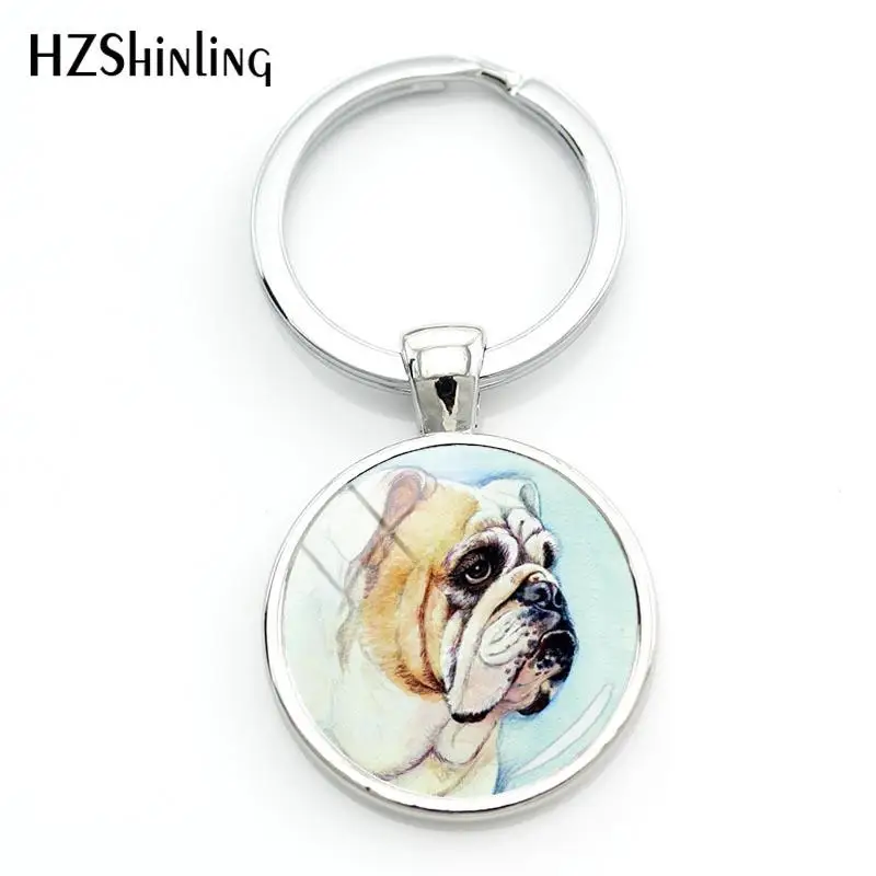 2020 Fashion Bull Dog Keychain British Bulldog Keyring Hot Round Hand Craft Glass Dome Keychains Key Rings For A Woman Bag