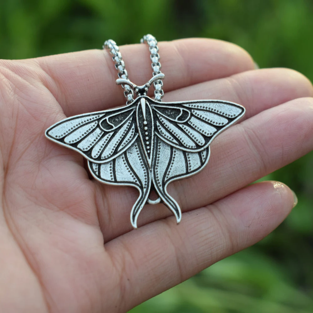 Wildlife Rustic Moth Butterfly necklace with stainless steel chain 50cm Nature Lover Gift For Her