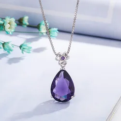 925 Sterling Silver Colar de Pingente para Mulheres, 2 Carats Natural Roxo Pedras Preciosas, Pedras Preciosas Jóias, 45cm, Presentes Do Partido