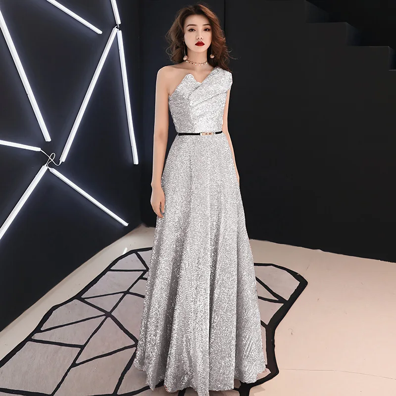 Long Evening Dress Sequin Host Shows Female Fashion Banquet Elegant Black Party Prom Dress Female Gala Vestidos Largos De Fiesta