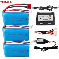 Yudk 18650 7.4 V 3000 MAH batteria agli ioni di litio 2S per Wltoys 144001 10428 12428 12423 Q46 RC ricambi auto/caricabatterie 7.4 V 3000 MAH