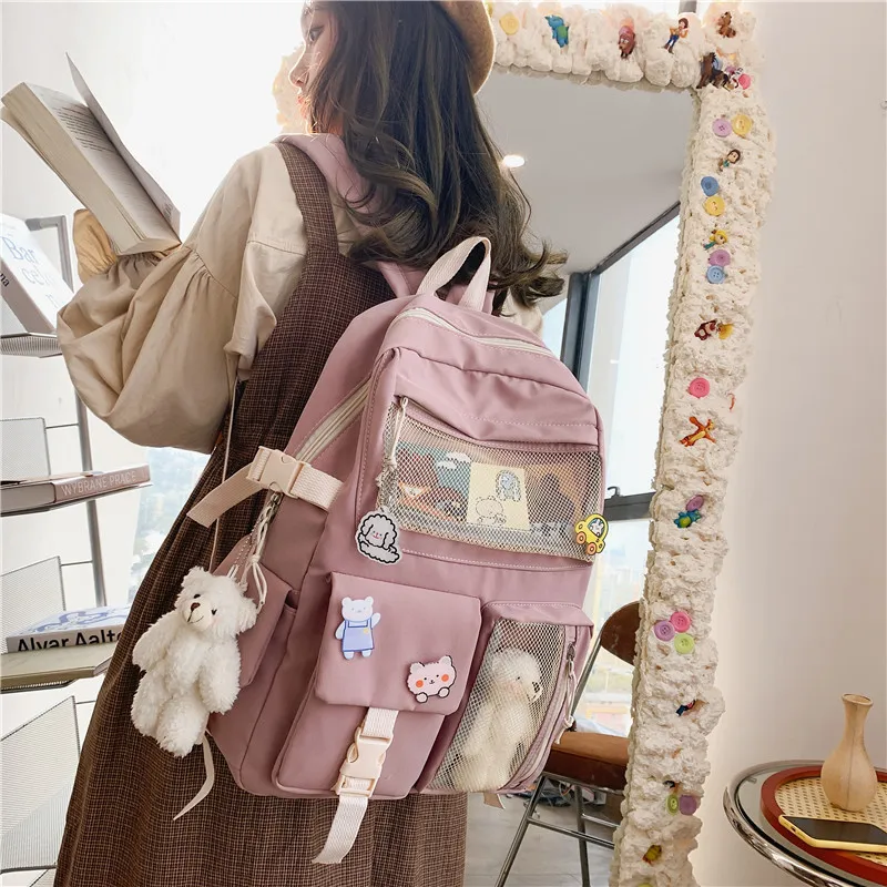 JULYCCINO New Buckle Badge Women Backpack Candy Color Fashion Cute Schoolbag Shoulder Student Bag Teenage Girls College Backpack