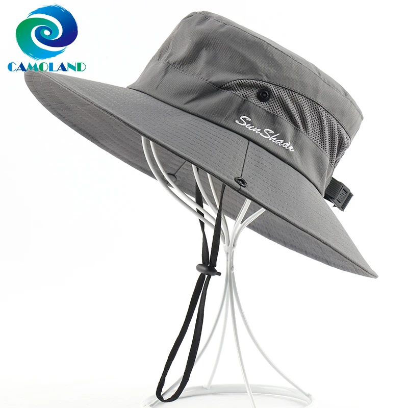 CAMOLAND Safari Sun Hat For Female Summer UV Protection Bucket Hat Women Ponytail Caps Outdoor Breathable Hiking Beach Hats