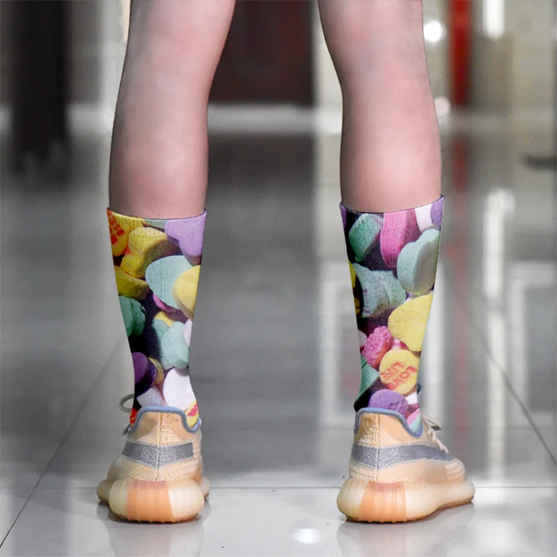 Calcetines largos con estampado de frutas y caramelos para mujer, medias divertidas y felices de algodón, estilo Harajuku, Unisex, con estampado de