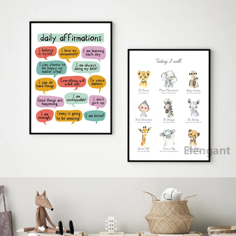 Kids Positive Affirmation Art Prints Mindfulness Poster Self Confidence Quotes Canvas Painting Wall Art Pictures Classroom Decor