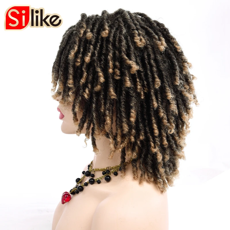 

Silike Short Synthetic Bouncy Curl Wig 6 inch Goddess Fauc Locs Style Wigs With Bangs For Black Women