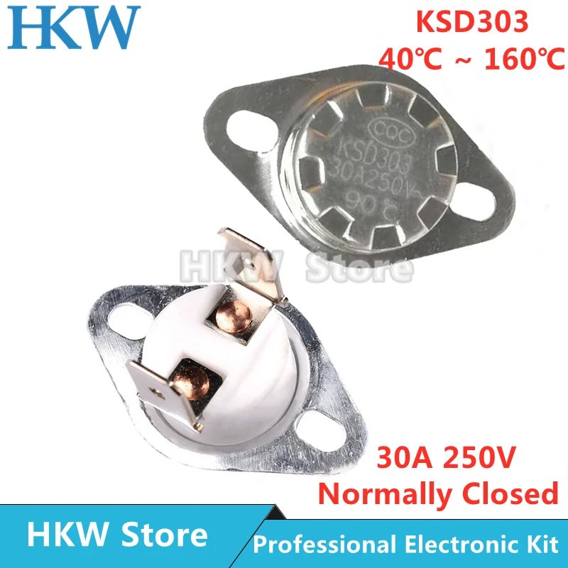 2pcs KSD303 30A 250V 40-160 degree Ceramic Normally Closed Temperature Switch Thermostat 40 45 50 60 70 80 85 90 100 110 120 130