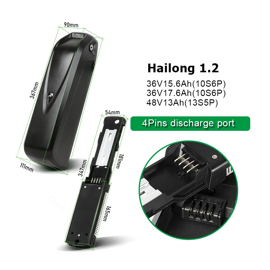 Hailong Battery 52V 36V 48V 13Ah 15.6Ah 17.4Ah 2900mah 18650 Lithium Ion Ebike Battery Max 30A BMS 350W 500W 750W 1000W BBS02