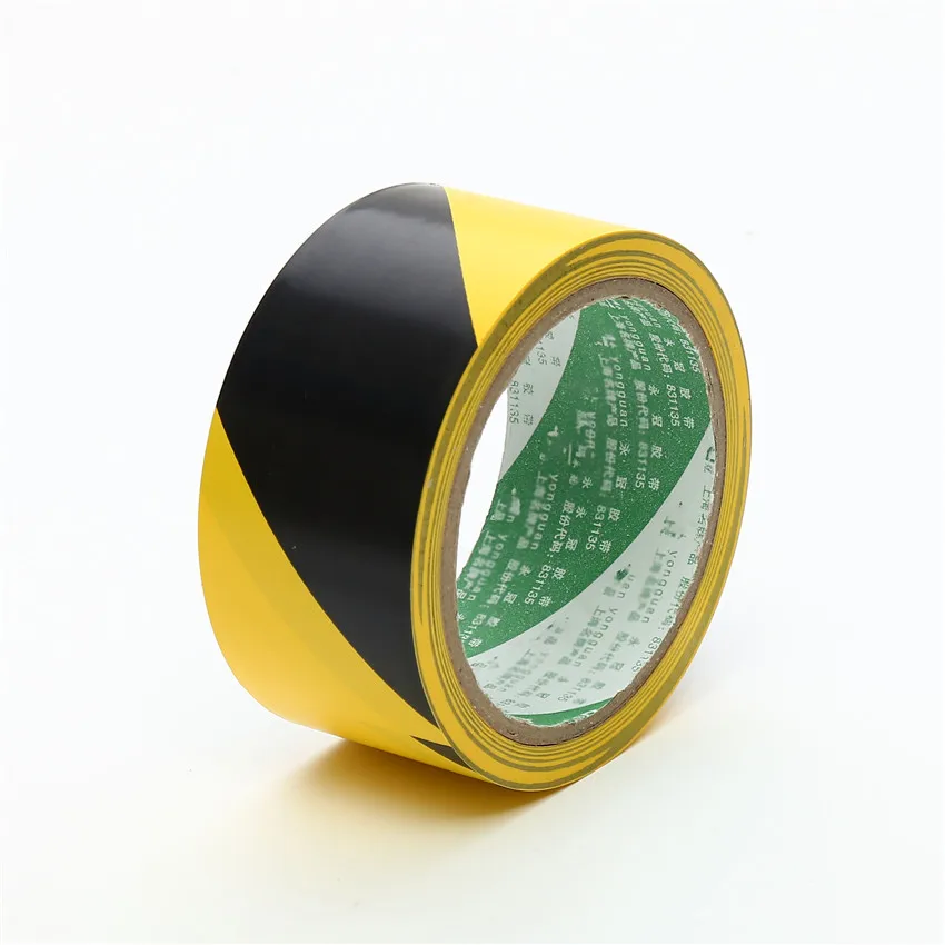 1PC PVC Black Yellow Warning Tape Self Adhesive Safety Film Sticker Warning Tape For Workplace Safety Floor Marking Warning Tape